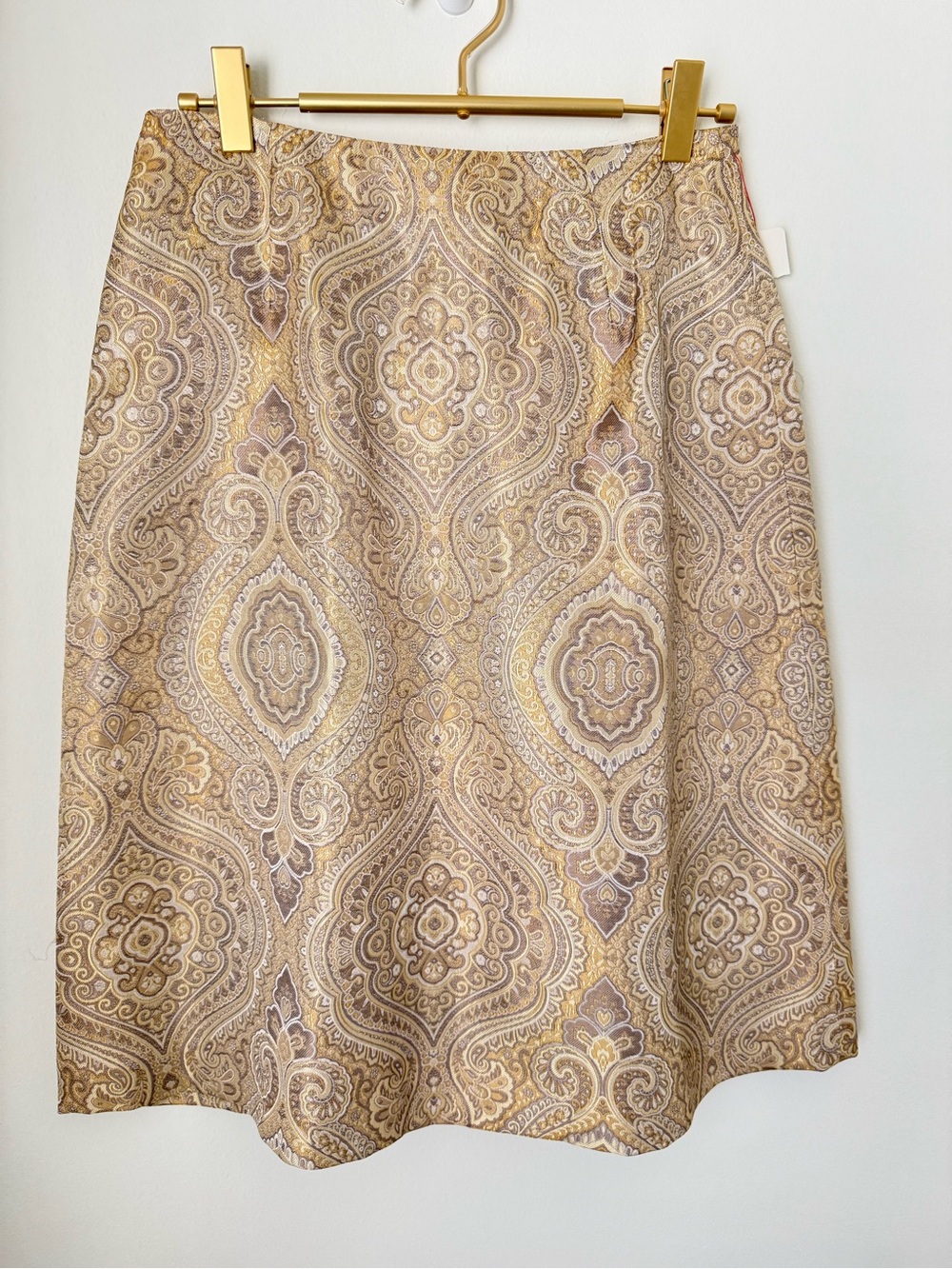 Vintage Talbots Metallic Jacquard Brocade Skirt Gold Cream Silver Paisley 2